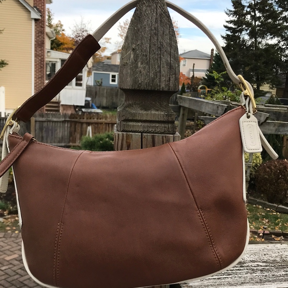Coach Vintage Fortune Cookie Brown and Beige Short Shoulder Handbag NWT